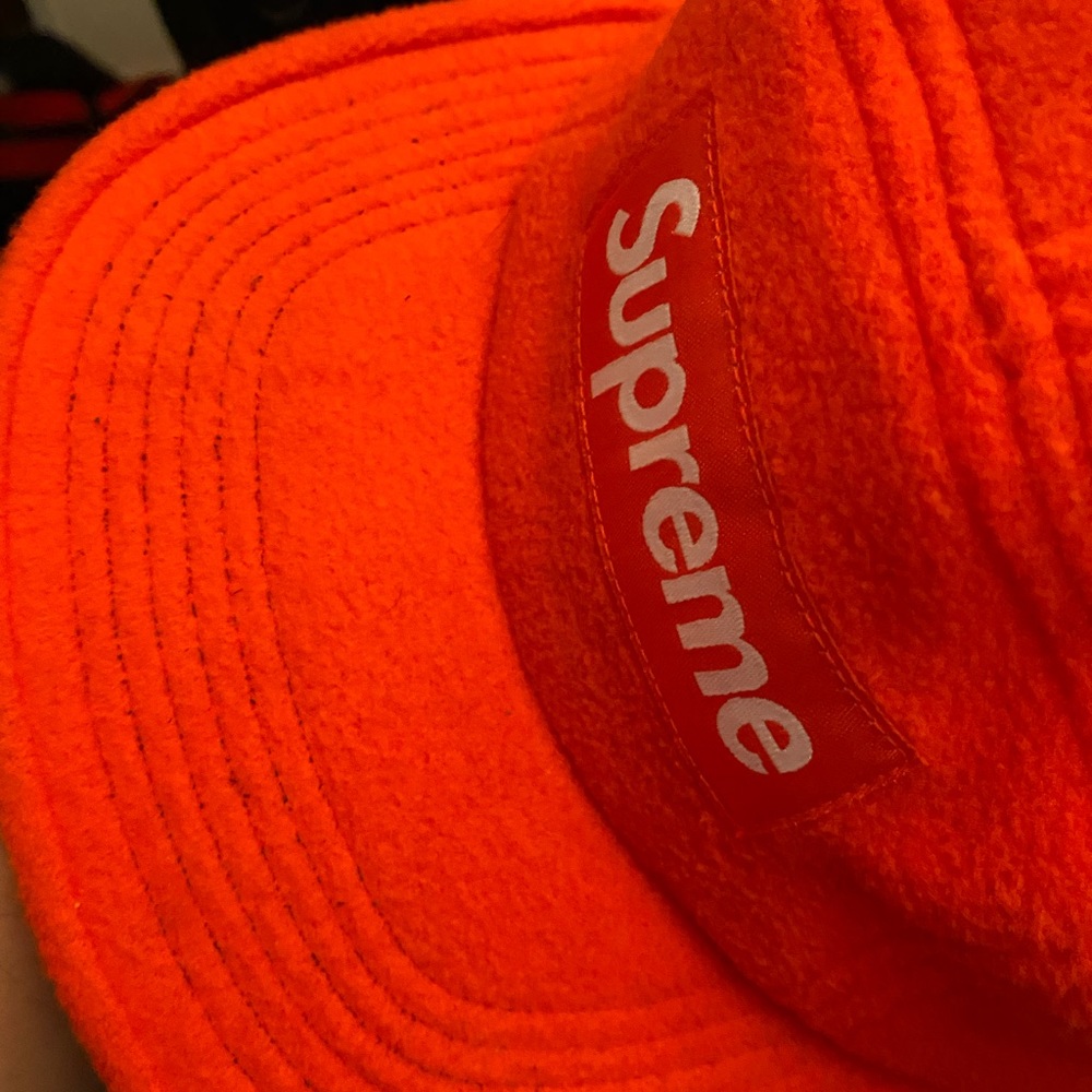 Coral color soft supreme camp hat released 10/25/18 fleece with Pull string